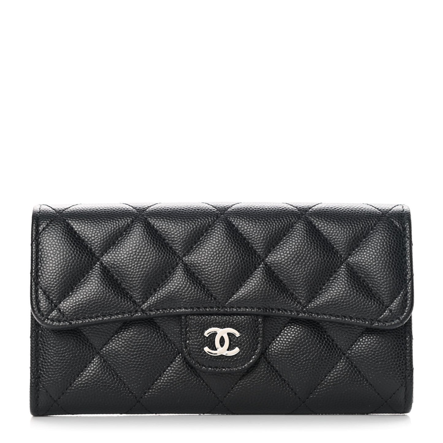 Caviar Quilted Medium Gusset Flap Wallet Black