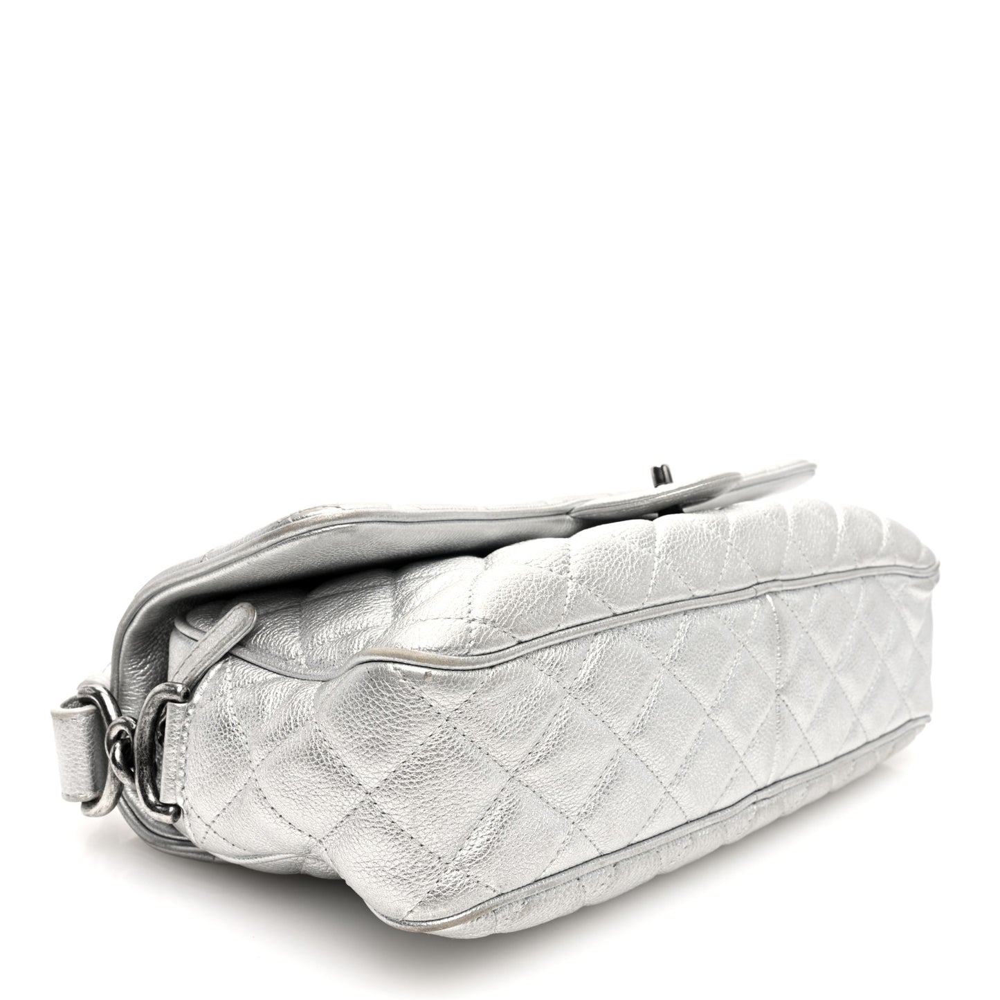 Metallic Calfskin Quilted Medium Casual Rock Flap Silver