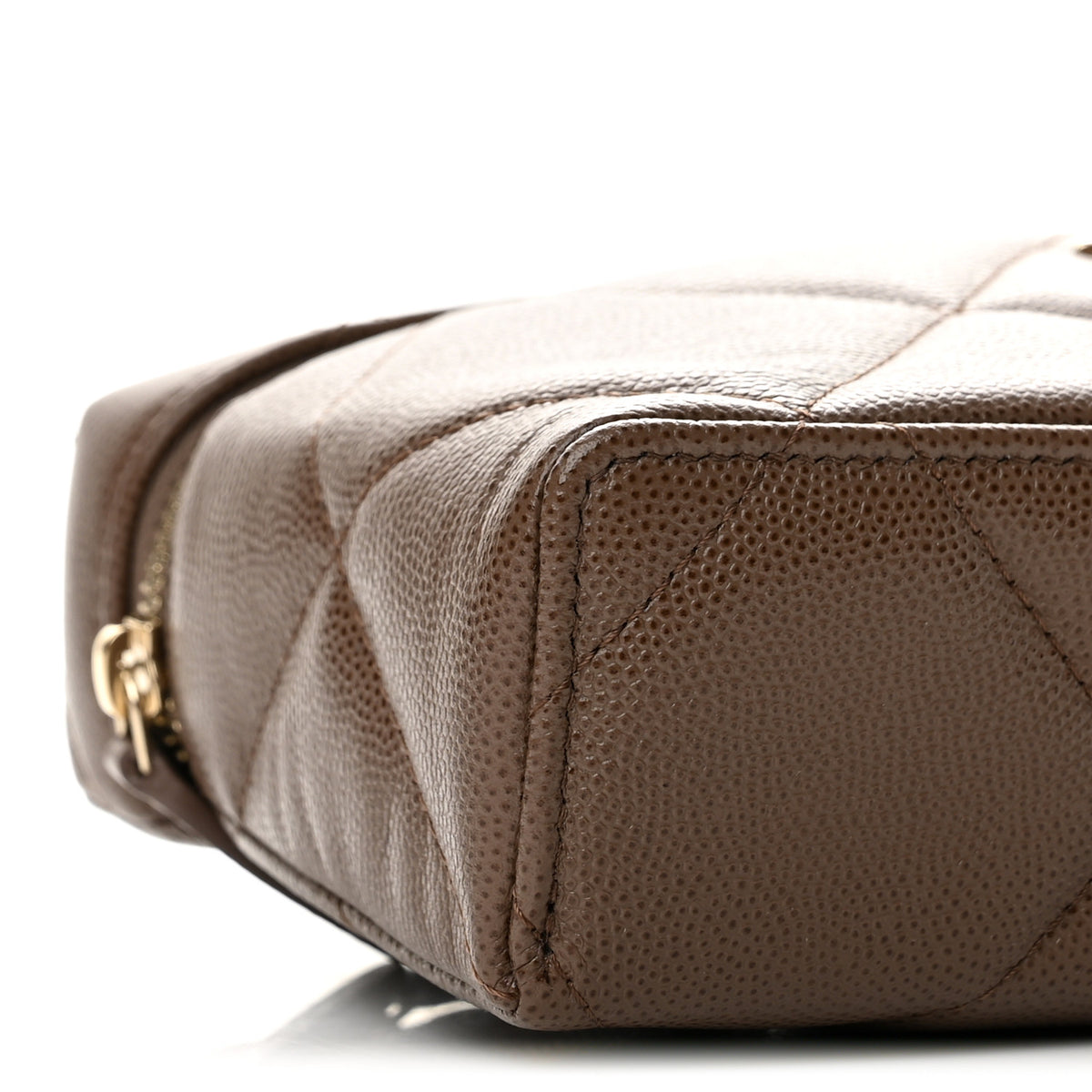 Caviar Quilted Top Handle Slim Vanity With Chain Light Brown