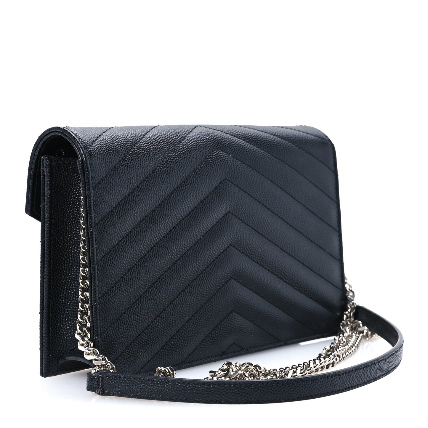 Grain De Poudre Matelasse Chevron Monogram Envelope Chain Wallet Black