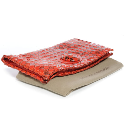 Bottega Veneta Snakeskin Intrecciato Turnlock Clutch Fire Red 4 of 8