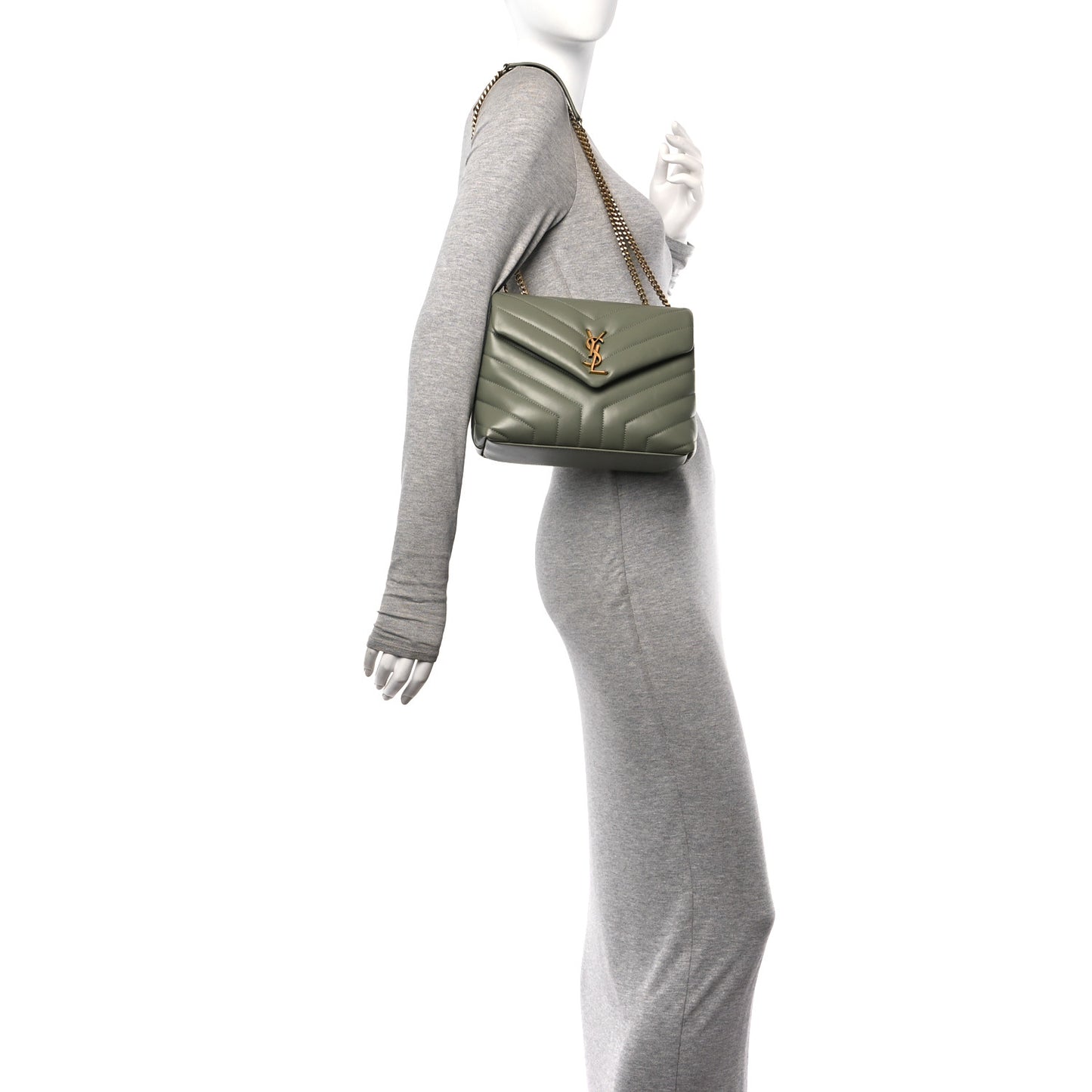 Calfskin Y Quilted Monogram Small Loulou Chain Satchel Light Sage
