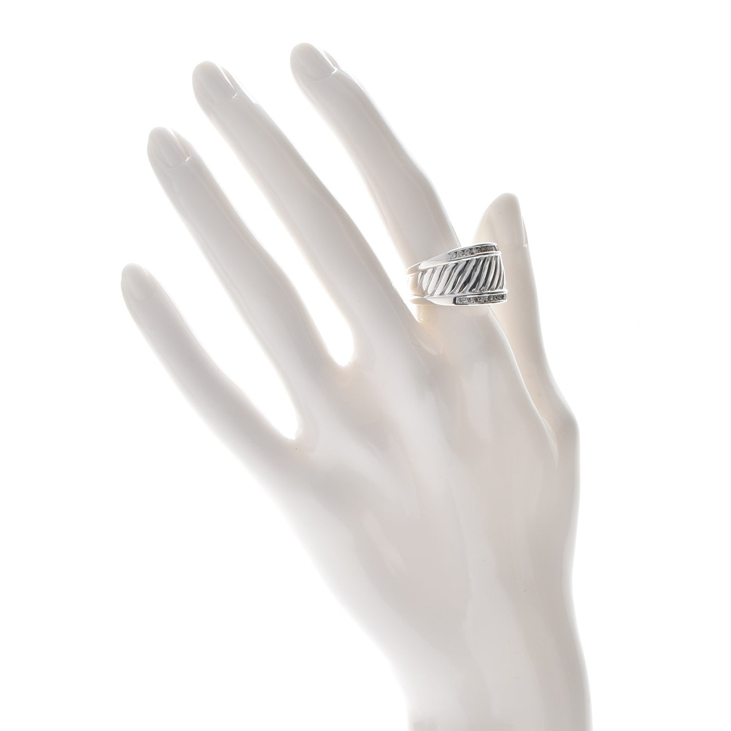 Sterling Silver Pave Diamond Cable Cigar Band Ring 55 7
