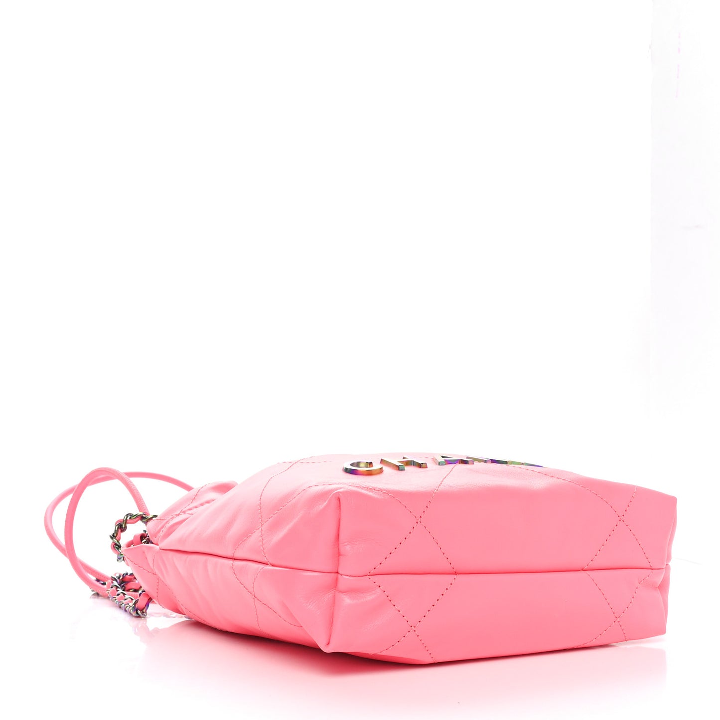 Shiny Calfskin Quilted Rainbow Metal Mini Chanel 22 Coral Pink