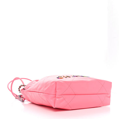 Chanel Shiny Calfskin Quilted Rainbow Metal Mini Chanel 22 Coral Pink 4 of 10