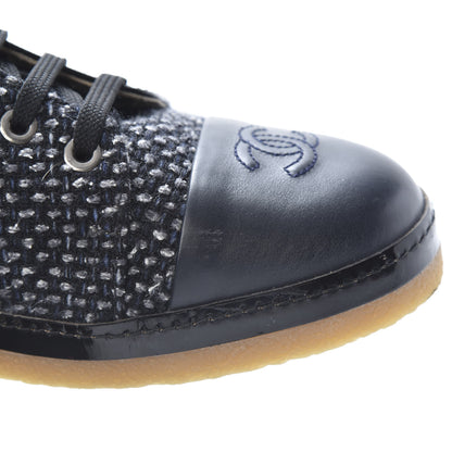 Chanel Tweed Calfskin Patent CC Lace Up Short Boots 41 Black Grey Dark Navy 9 of 9