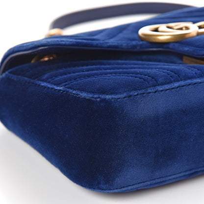 Gucci Velvet Matelasse Mini GG Marmont Shoulder Bag Cobalt Blue 6 of 9