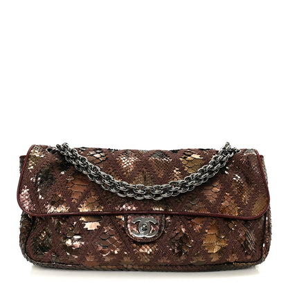 Chanel Metallic Snakeskin Crochet Soft and Chain Maxi Flap Burgundy Multicolor 1 of 11