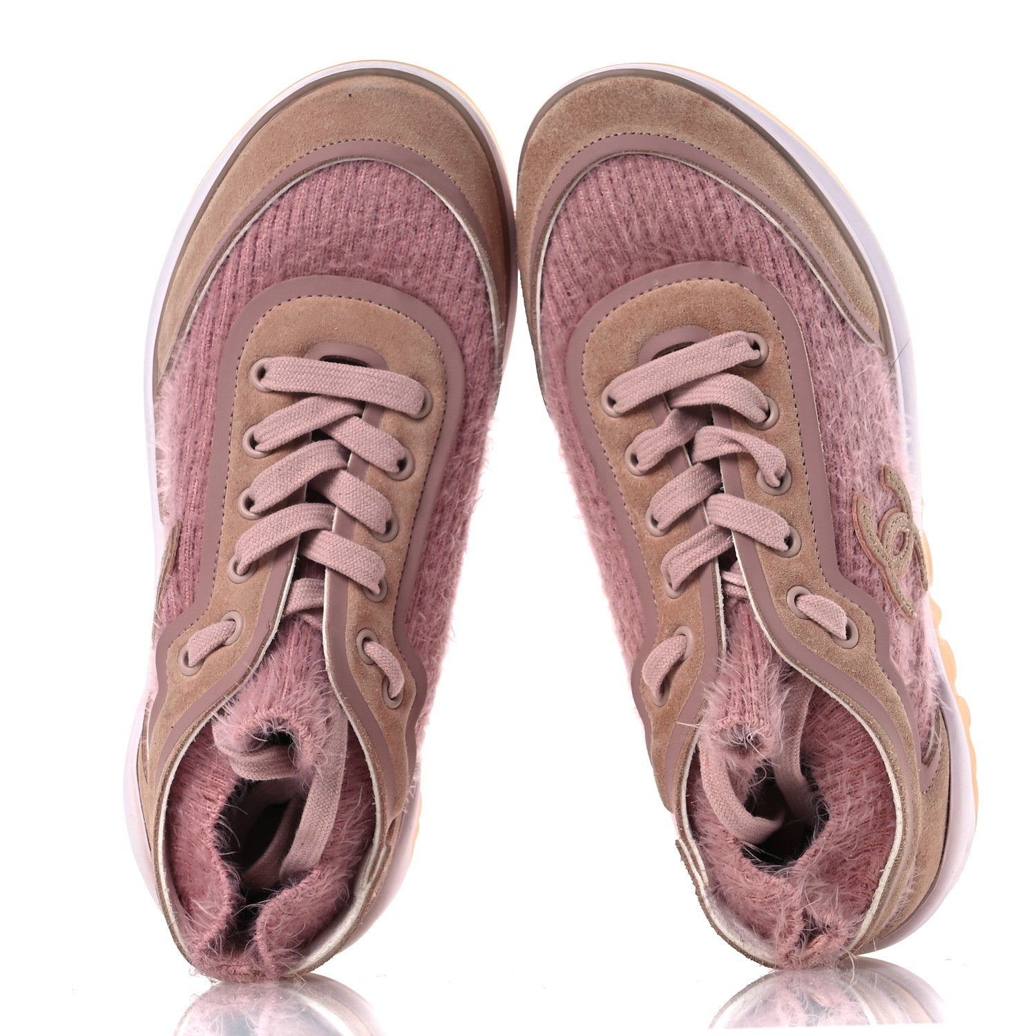 Chanel Suede Calfskin Stretch Fabric CC Sneakers 36.5 Pink 2 of 12