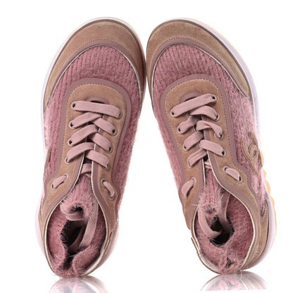 Chanel Suede Calfskin Stretch Fabric CC Sneakers 36.5 Pink 2 of 12