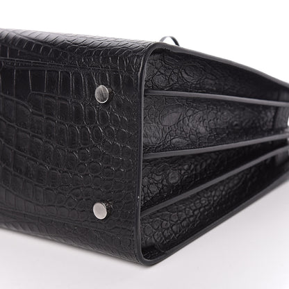 Saint Laurent Calfskin Crocodile Embossed Small Sac de Jour Black 9 of 12