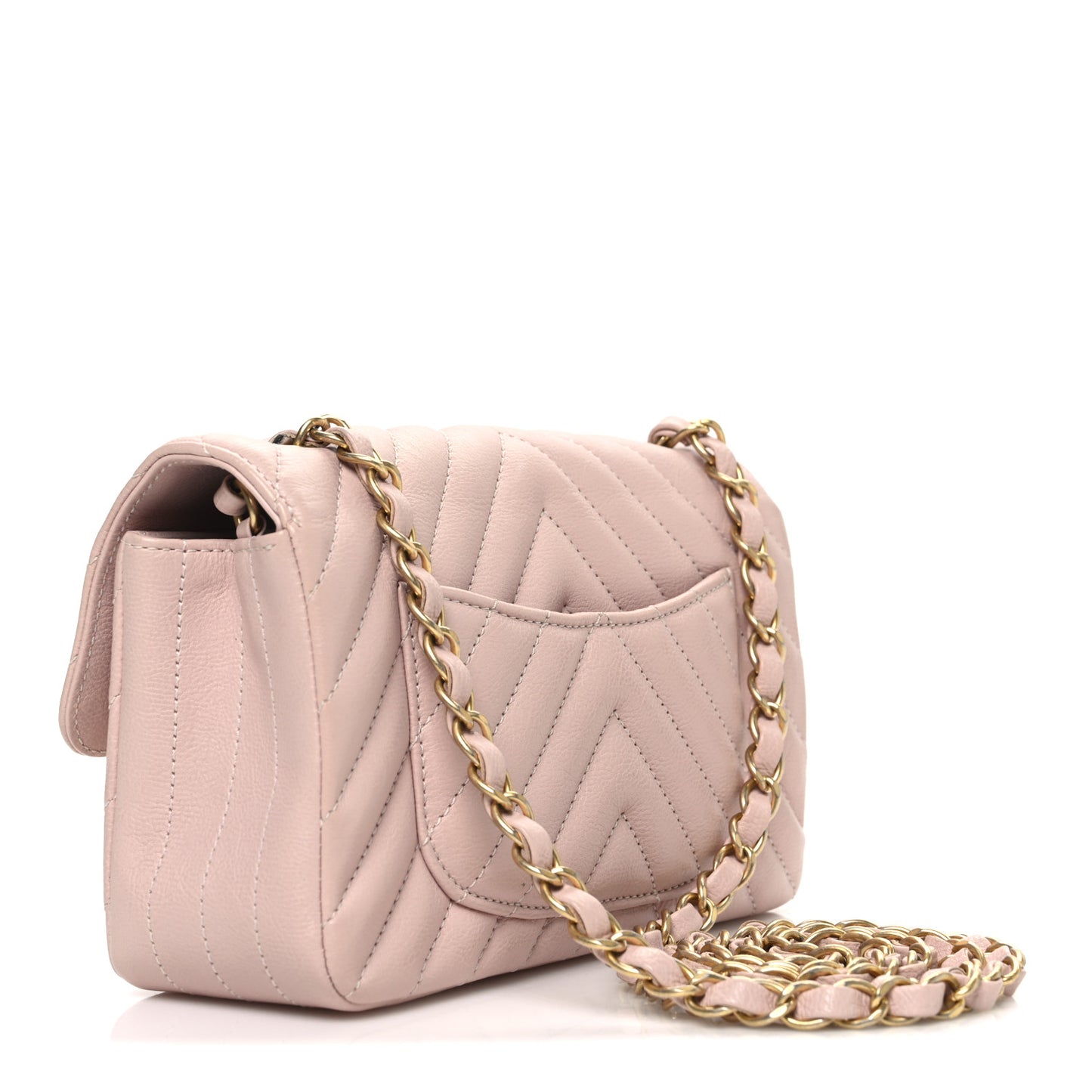 Calfskin Chevron Quilted Mini Rectangular Flap Light Pink