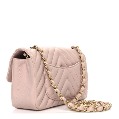 Chanel Calfskin Chevron Quilted Mini Rectangular Flap Light Pink 3 of 10