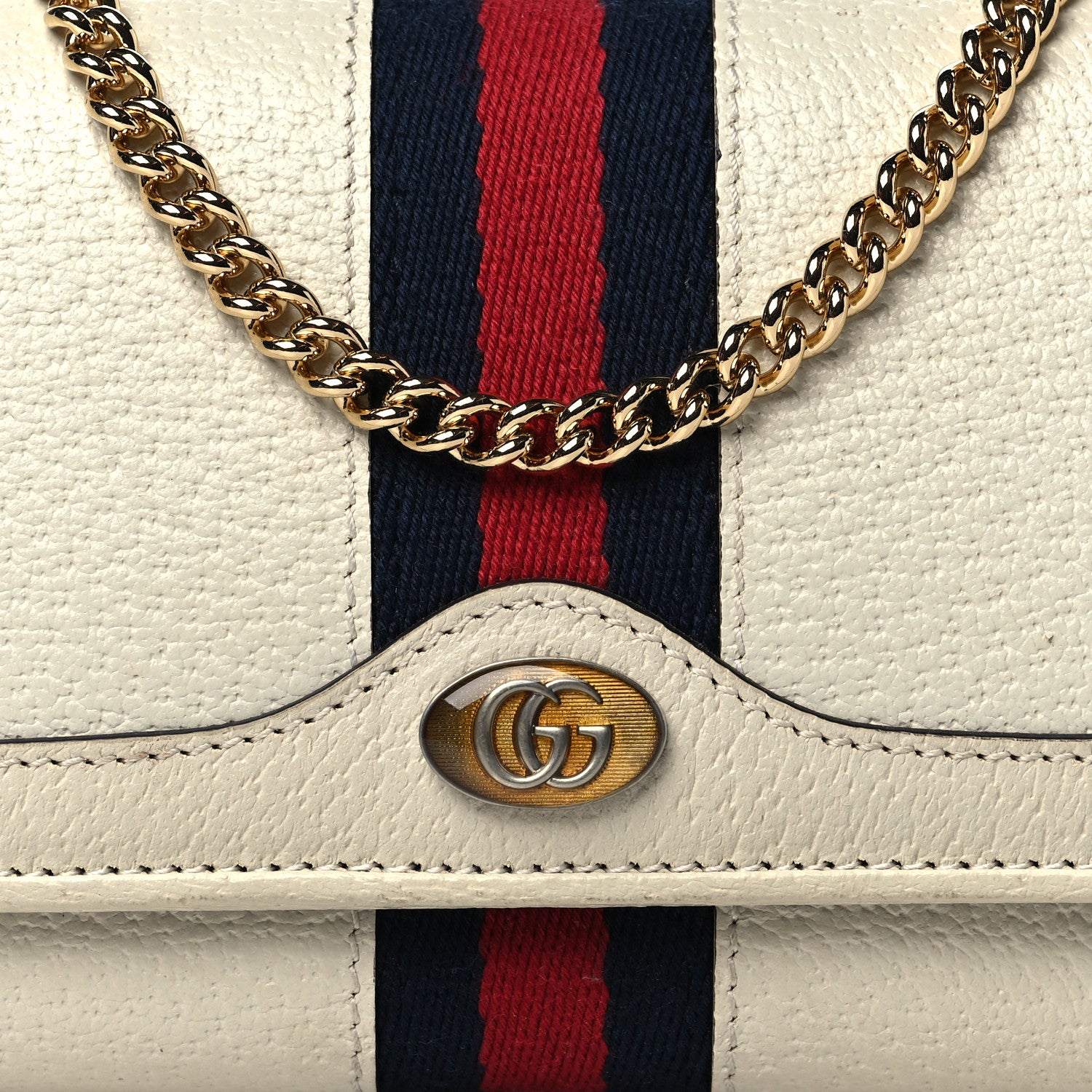 Gucci Textured Calfskin Web Ophidia Wallet On Chain Mystic White 9 of 14