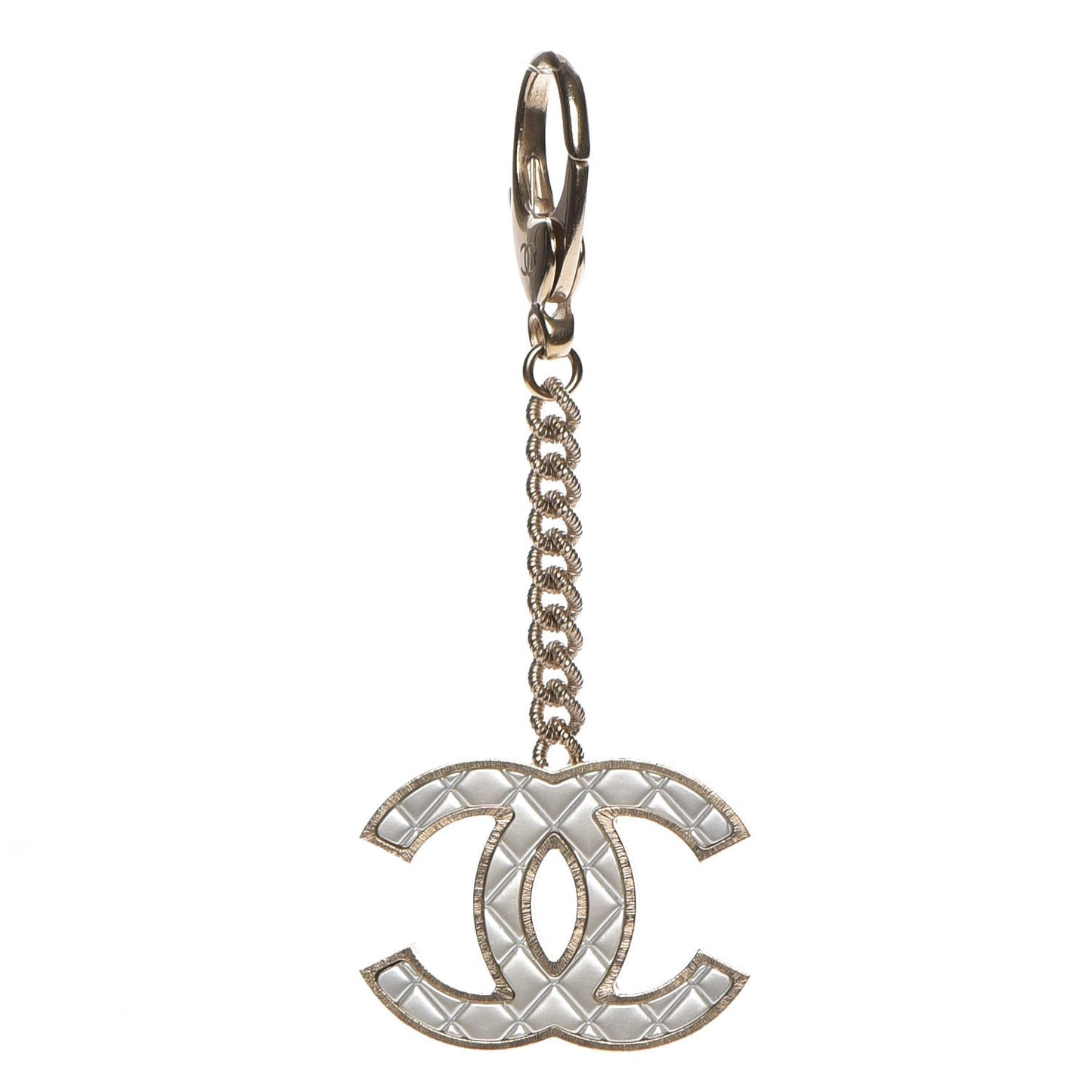 Metal Quilted CC Bag Charm Gold Pearly White