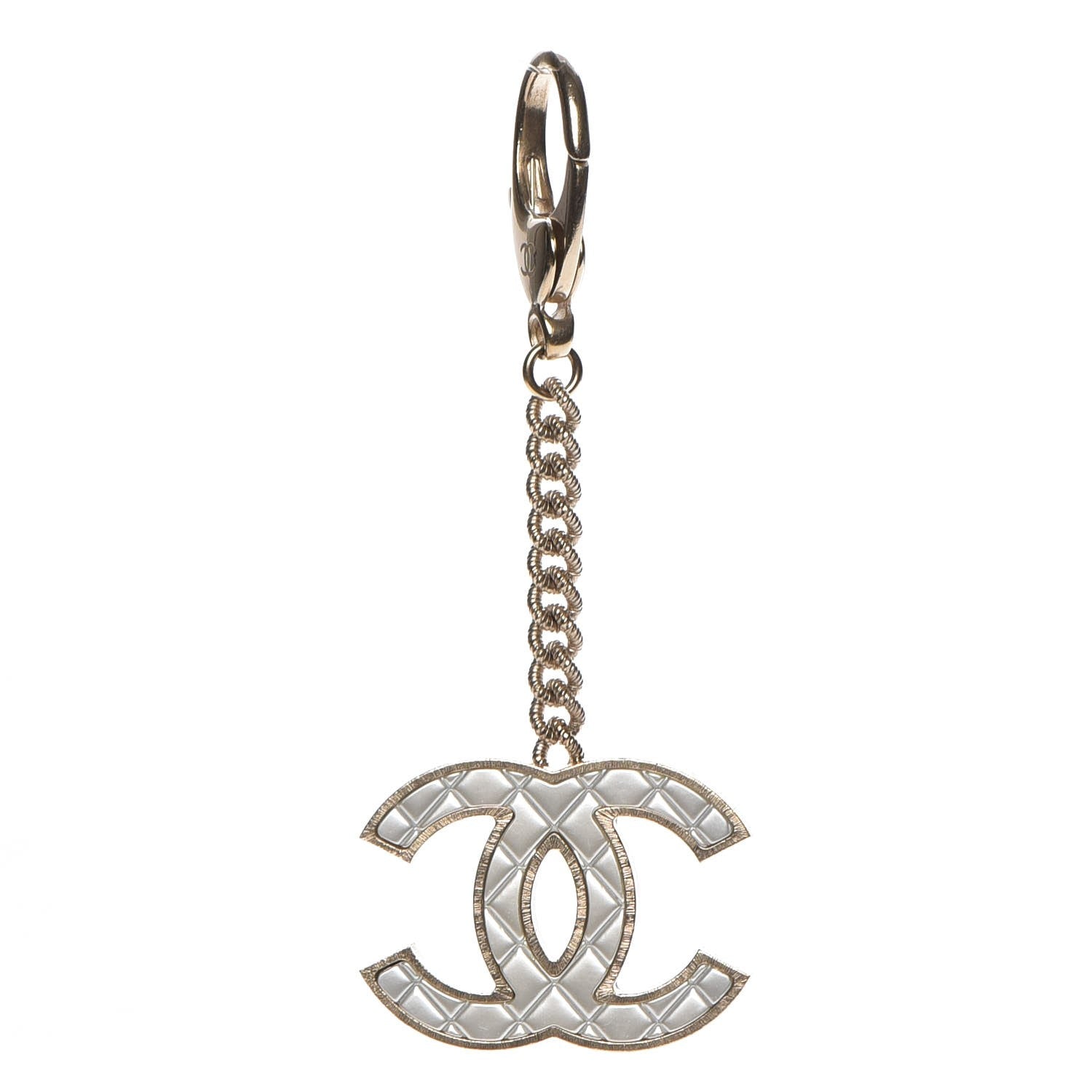 Chanel Metal Quilted CC Bag Charm Gold Pearly White 1 of 4