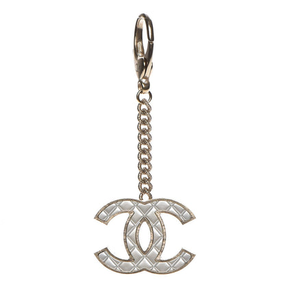 Chanel Metal Quilted CC Bag Charm Gold Pearly White 1 of 4