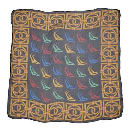 Chanel Silk Chiffon Sailboat Scarf Navy 3 of 4