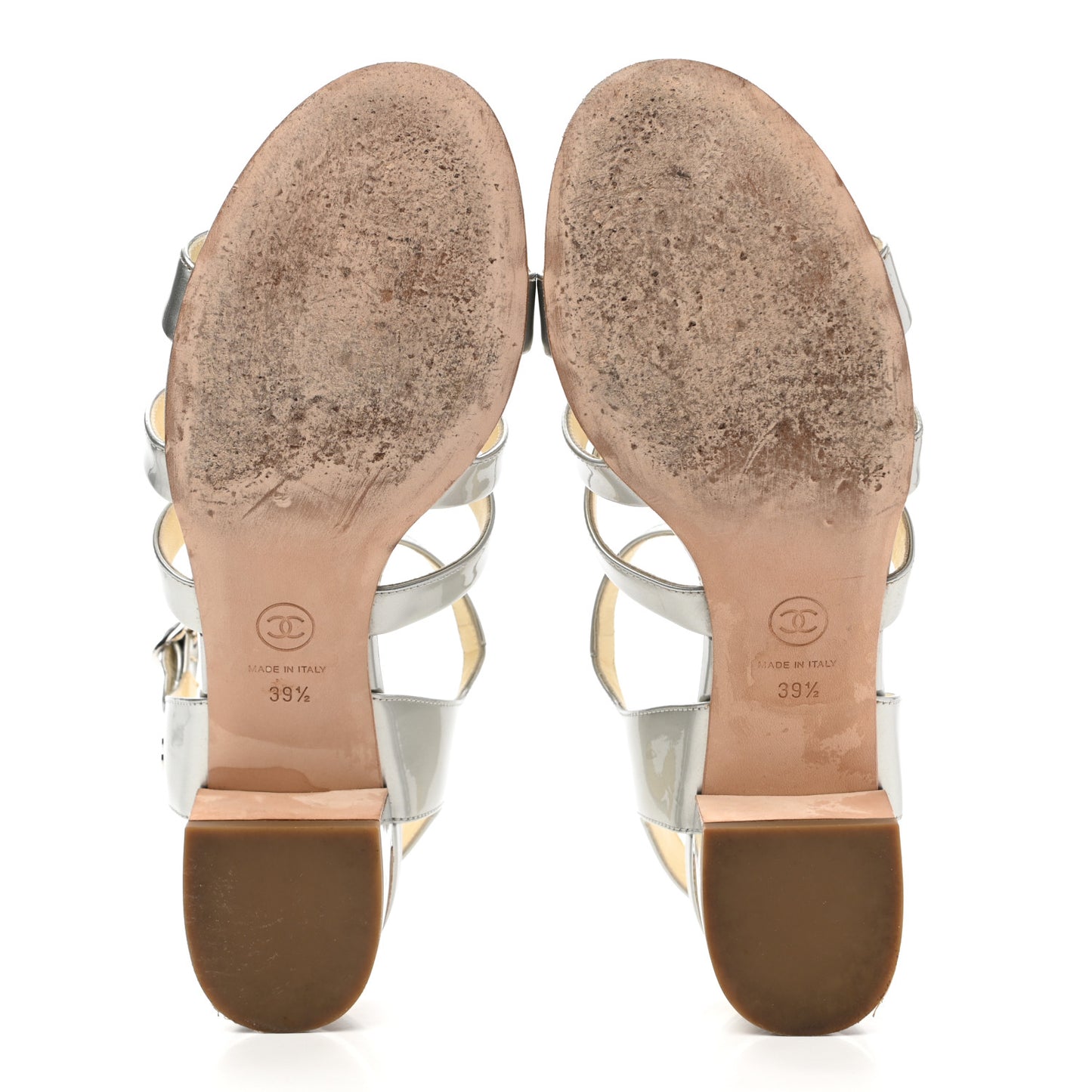 Metallic Patent Calfskin Sandals 39.5 Silver
