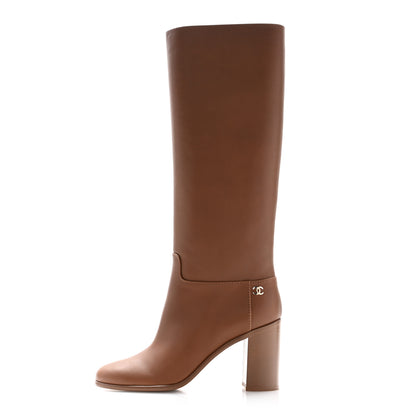 Chanel Calfskin Tall CC Boots 39 Brown 1 of 9