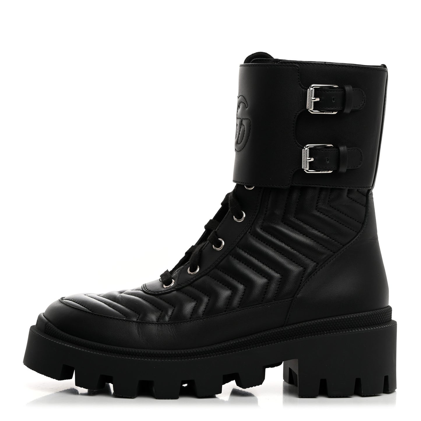 Nappa Frances GG Matelasse Platform Combat Boots 38 Black