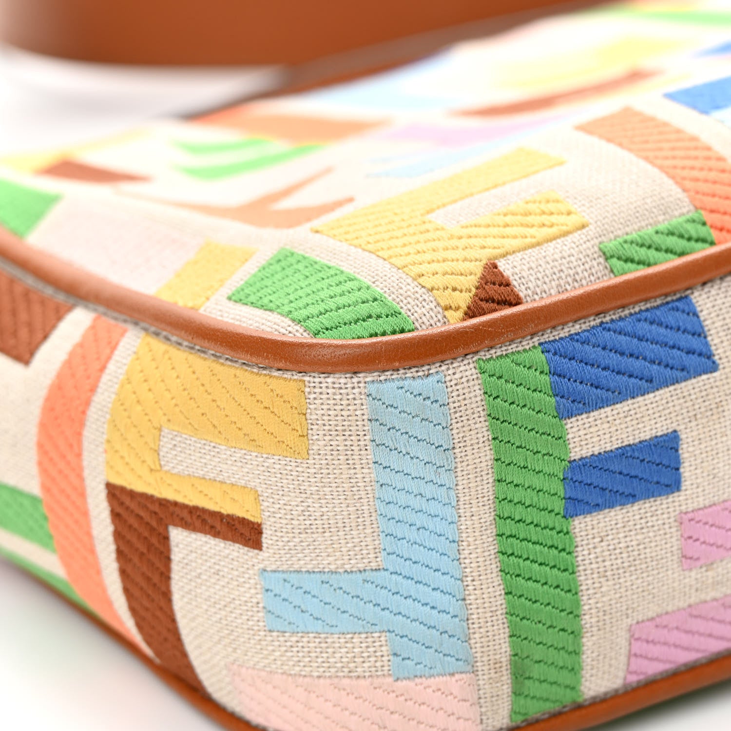 Fendi Kuban Canvas Vitello King FF Embroidered Baguette Grezzo Multicolor 12 of 16