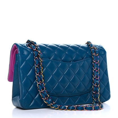 Chanel Lambskin Quilted Medium Double Flap Blue Pink 2 of 4
