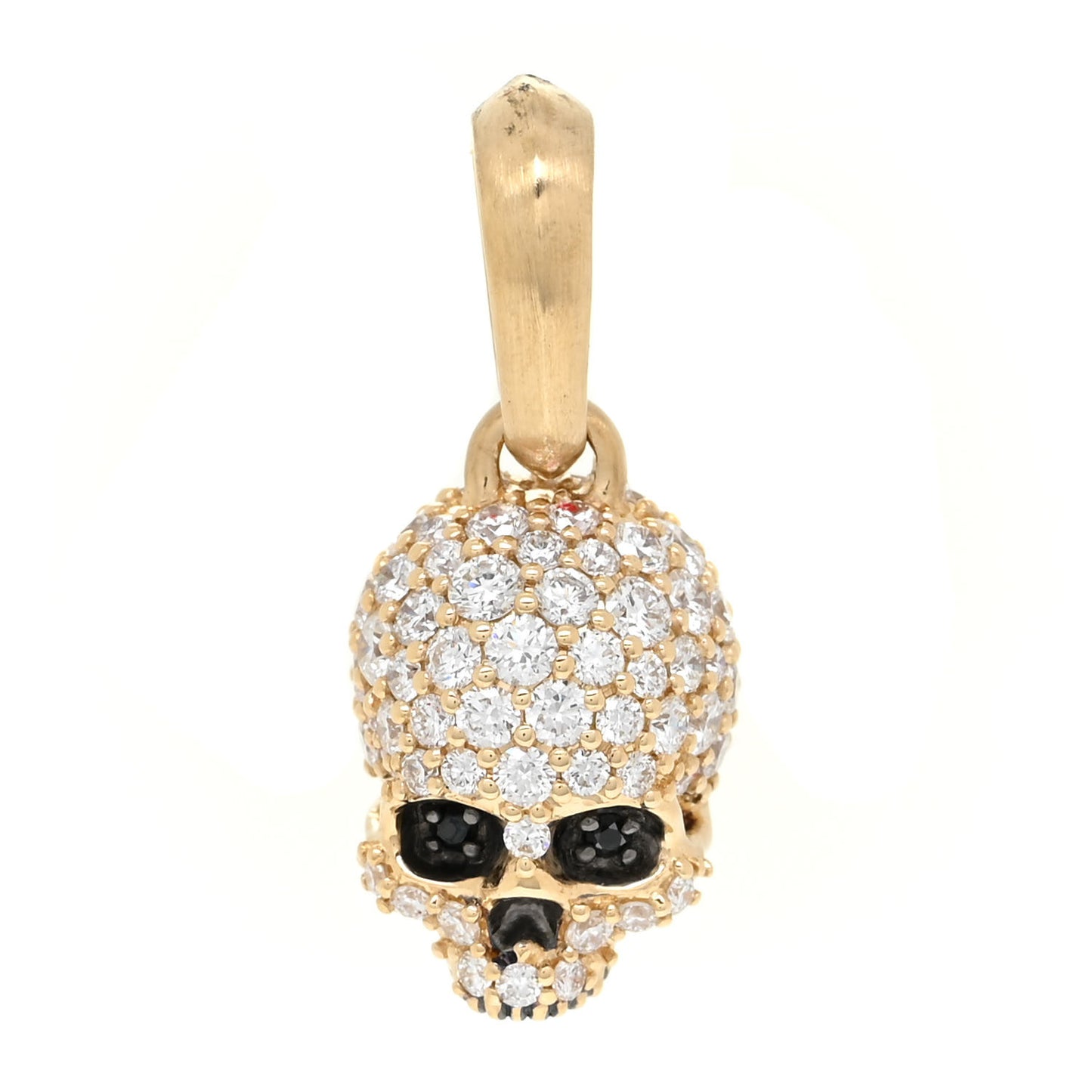 18K Yellow Gold Diamond Mens Pave Skull Amulet Enhancer Pendant