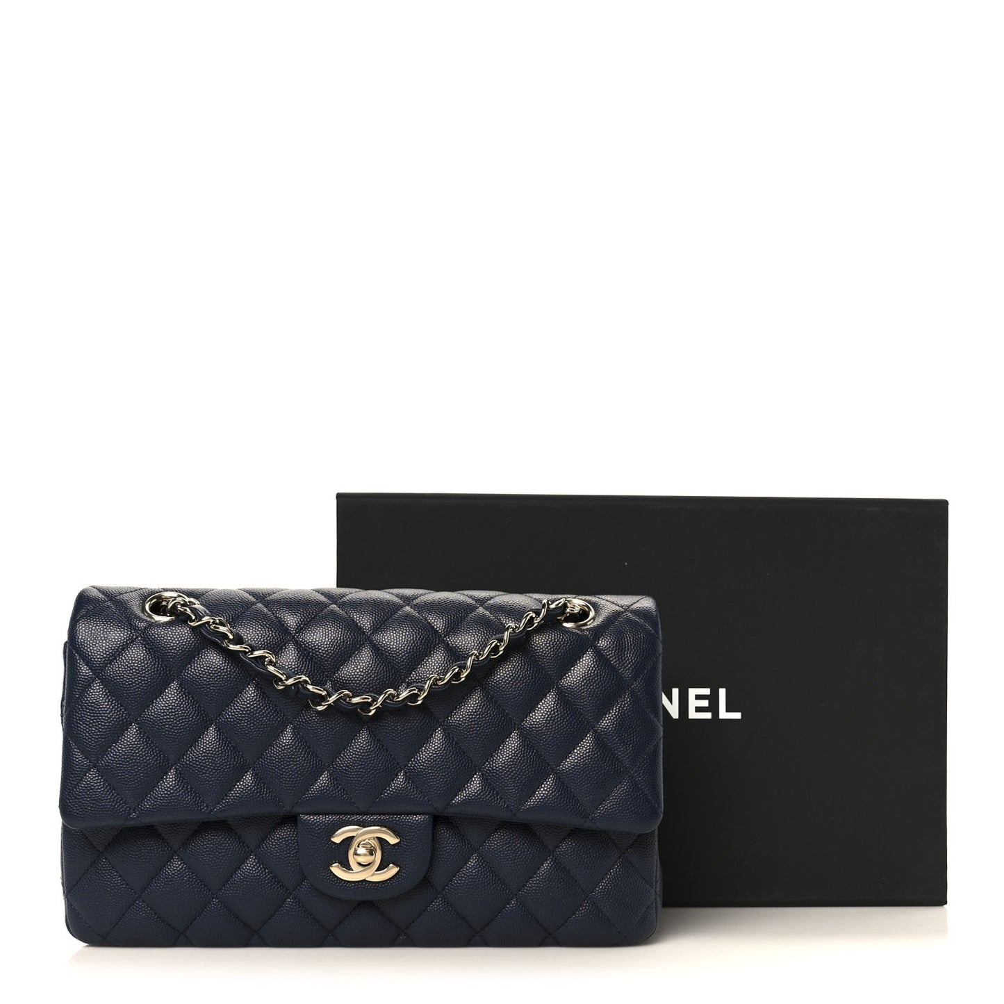 Caviar Quilted Medium Double Flap Navy Navy