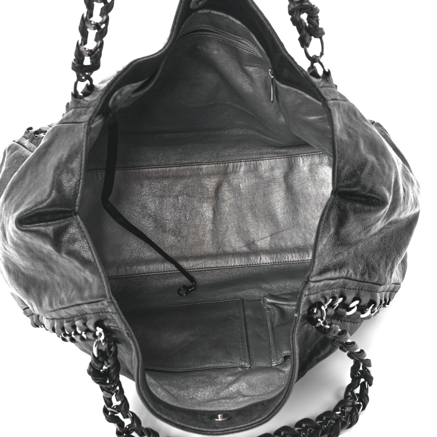 Glazed Caviar East West Modern Chain Tote Black
