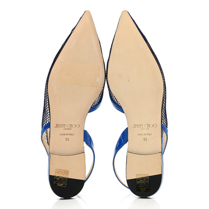 Jimmy Choo Patent Mesh Calfskin Fetto Flats 38 Blue 5 of 8