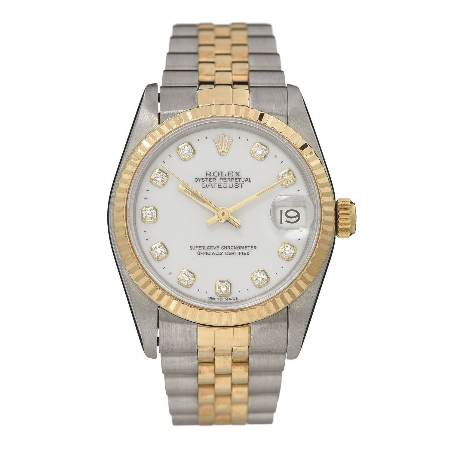 Rolex Stainless Steel 18K Yellow Gold Diamond 31mm Oyster Perpetual Datejust Watch White 68273 1 of 6
