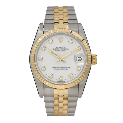 Rolex Stainless Steel 18K Yellow Gold Diamond 31mm Oyster Perpetual Datejust Watch White 68273 1 of 6