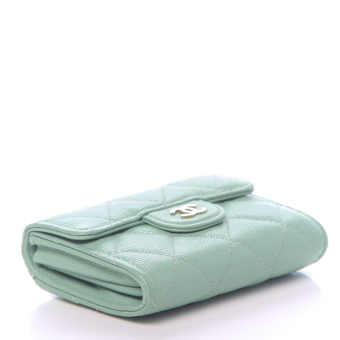 Caviar Quilted Flap Card Holder Wallet Light Blue