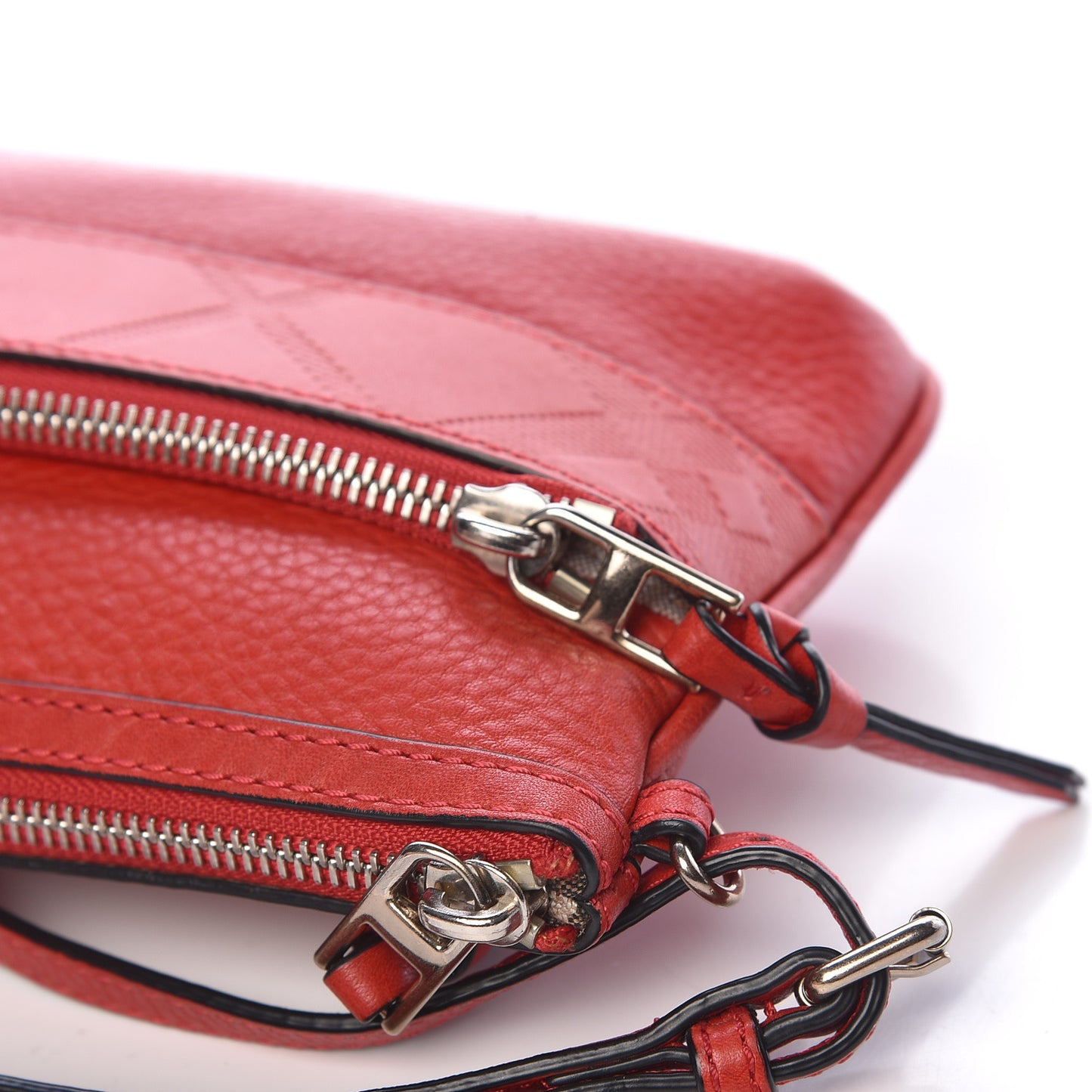 Grainy Calfskin Check Embossed Wristlet Military Red