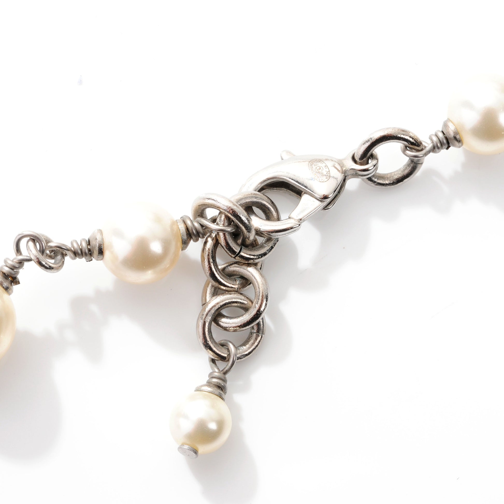Chanel Crystal Pearl CC Long Necklace Silver 3 of 5