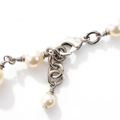 Chanel Crystal Pearl CC Long Necklace Silver 3 of 5