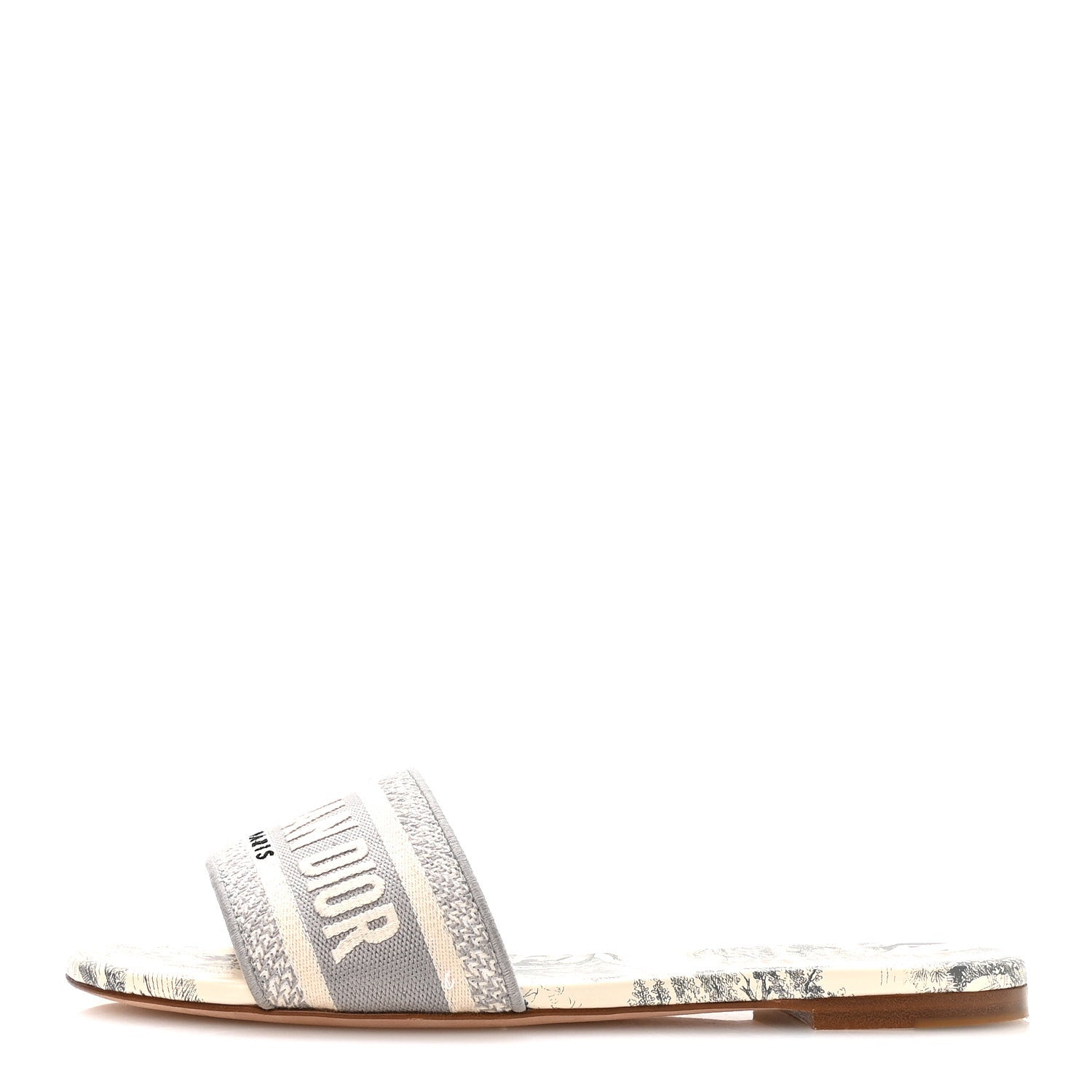 Christian Dior Canvas Toile De Jouy Embroidered Dway Flat Slide Sandals 39.5 Light Grey 1 of 9