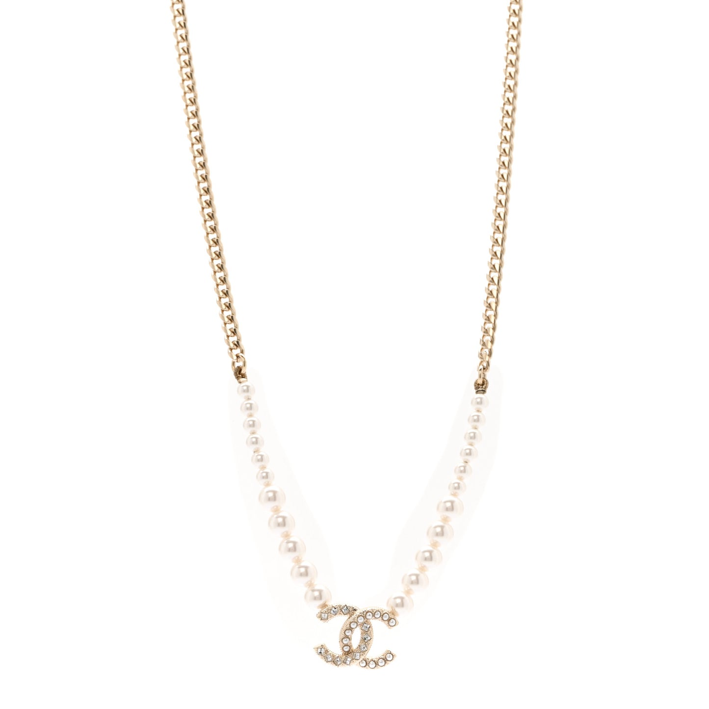 Pearl Crystal CC Short Necklace Gold