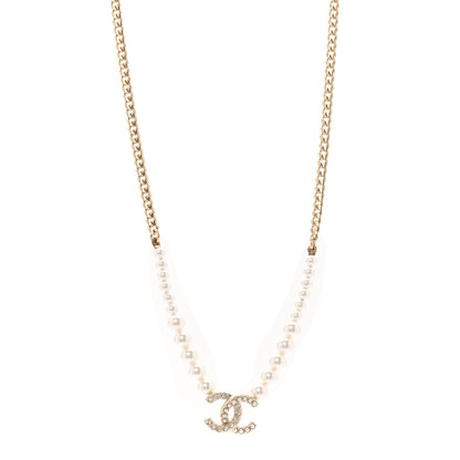 Chanel Pearl Crystal CC Short Necklace Gold 1 of 6