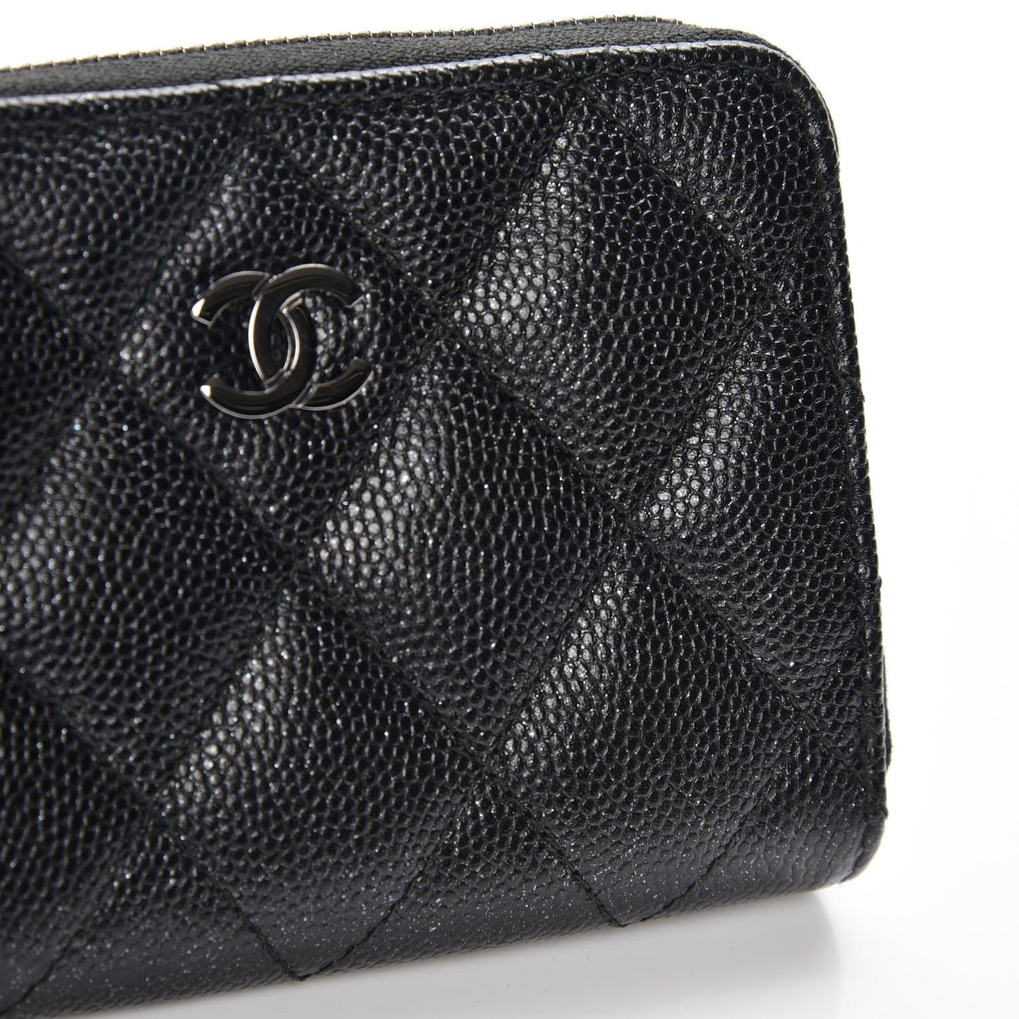 Iridescent Caviar Quilted Zip Coin Purse Black