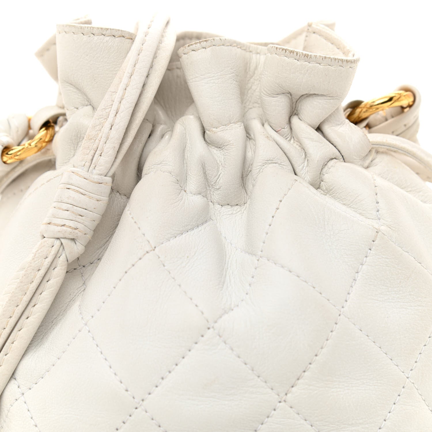 Chanel Lambskin Quilted Tassel Drawstring Pouch White 9 of 12