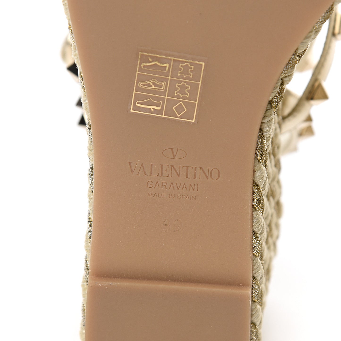 Metallic Nappa Rockstud Ankle Strap Torchon Espadrille Caged 25/95mm Wedge Sandals 39 Platino