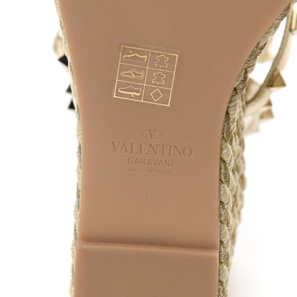 Valentino Garavani Metallic Nappa Rockstud Ankle Strap Torchon Espadrille Caged 25/95mm Wedge Sandals 39 Platino 6 of 8