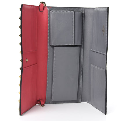 Valentino Garavani Vitello Colorblock Rockstud Wallet On Strap Deep Rose Green Grey Scarlet 4 of 11