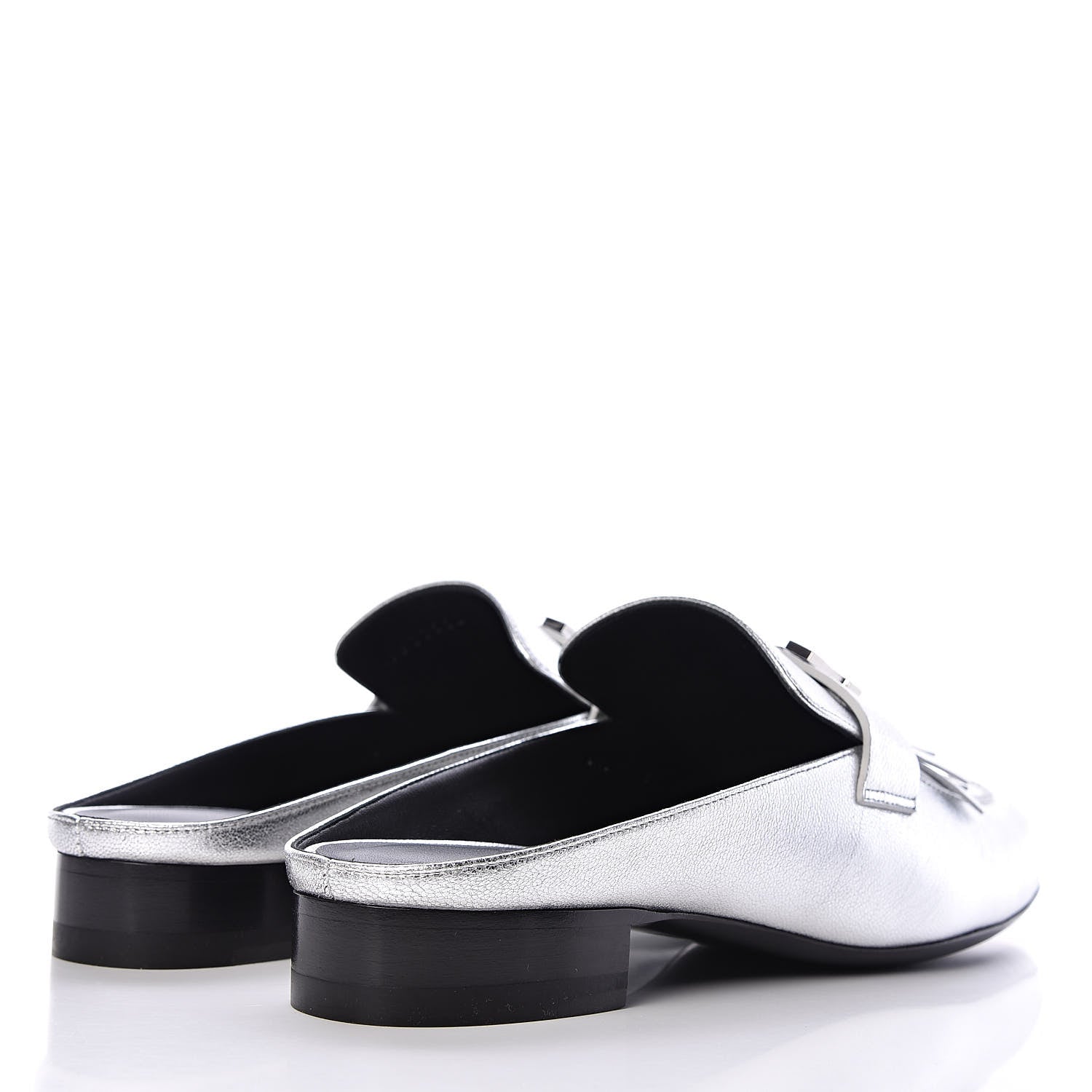 Hermes Metallic Goatskin Womens Rivoli Mules 39 Gris Argente 4 of 9