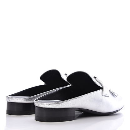 Hermes Metallic Goatskin Womens Rivoli Mules 39 Gris Argente 4 of 9