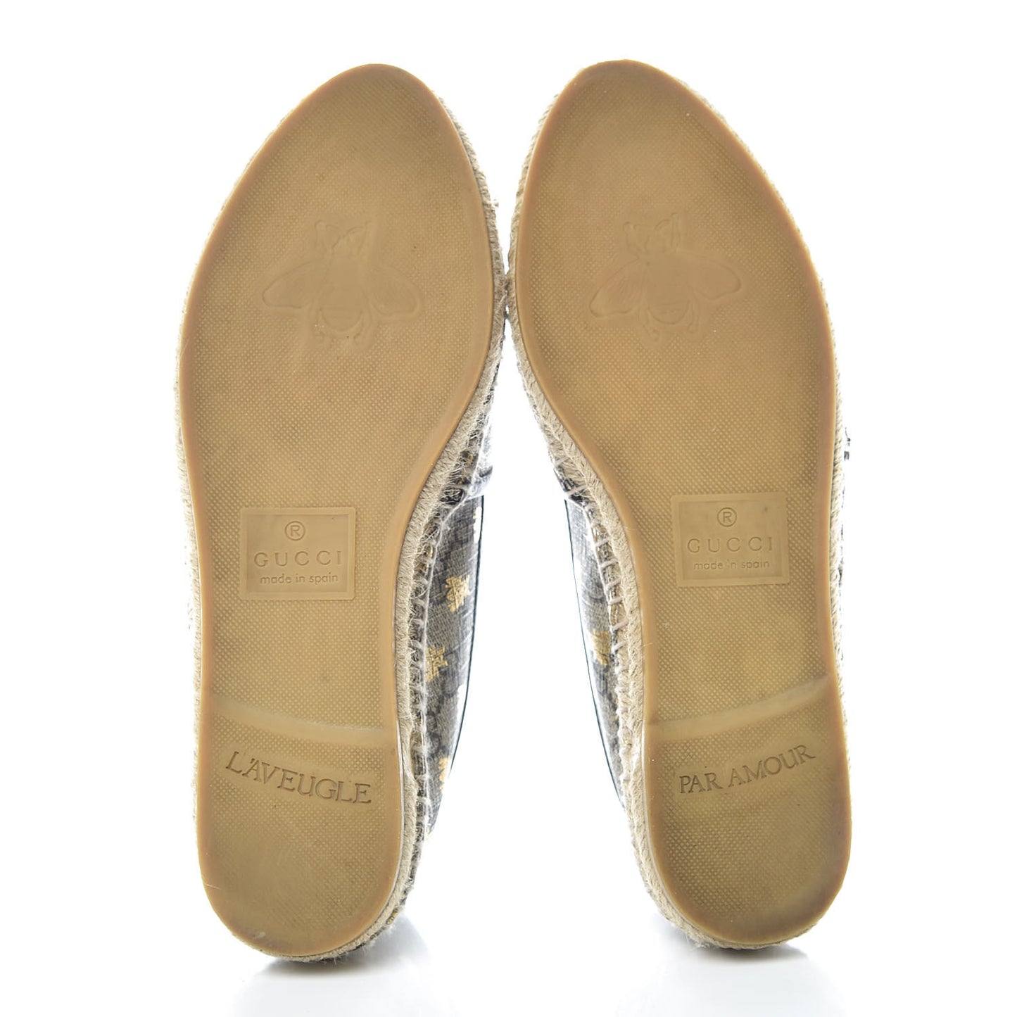 GG Supreme Monogram Bees Espadrille Flats 38 Beige Ebony Oro Black