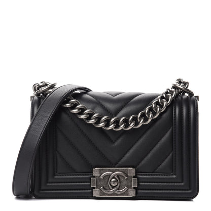 Chanel Calfskin Chevron Quilted Small Boy Flap Black 1 of 12