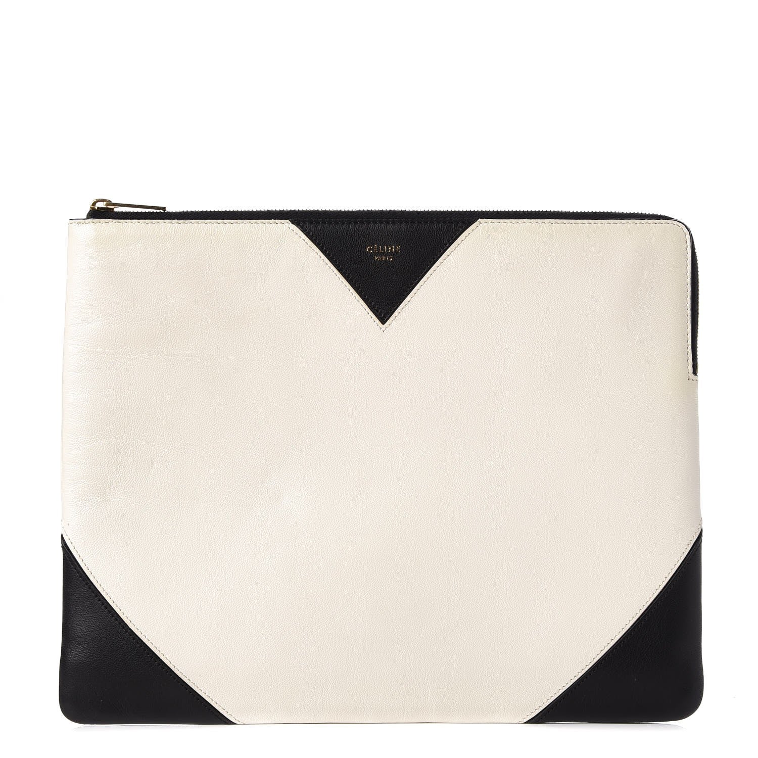 Celine Lambskin Bi-Color Coeur iPad Clutch White Black 1 of 7